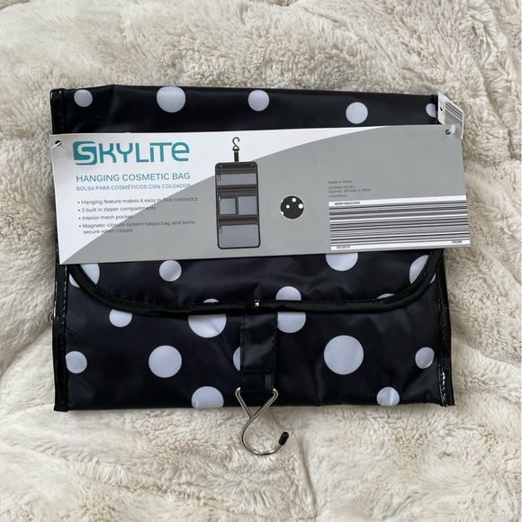 Skylite Hanging Cosmetics Bag Black Polka Dot NWT - Picture 2 of 5